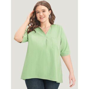 NWT BloomChic Sage Green Solid Collar Neck Pocket Blouse Plus Size 18-20/2X